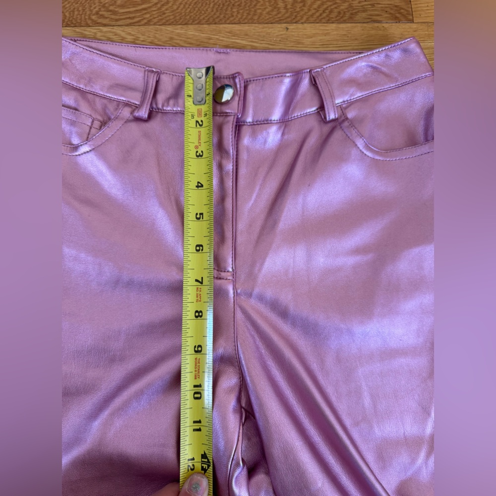 Rachel Zoe Light Pink Faux Leather Metallic Straight Leg Pants - Picture 6 of 10